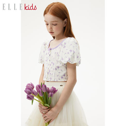 ELLEKIDS 童装 郁金香全棉宫廷风泡泡袖小衫 商品图3