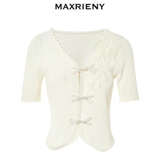 【商场同款】MAXRIENY摩登新中式盘扣套头针织衫V领开衫上衣小衫(货号:MC88JA263) 商品图4