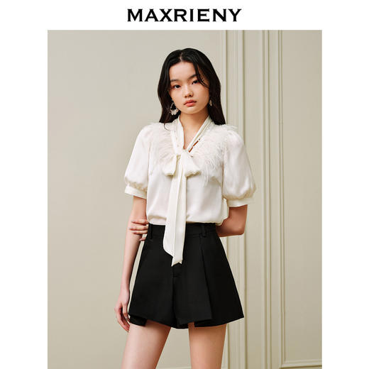 MAXRIENY法式复古浪漫氛围感雪纺衫23泡泡袖设计感上衣(货号:MC88TP098) 商品图2