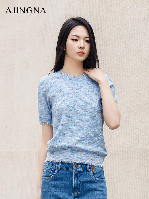 【商场同款】阿菁娜2024春季新款流苏圆领基础款针织衫A29C301010 商品图2