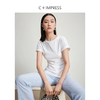 西嘉C+IMPRESS/西嘉时髦不对称侧开衩圆领短袖百搭显瘦高支醋酸棉T恤T2401086 商品缩略图3
