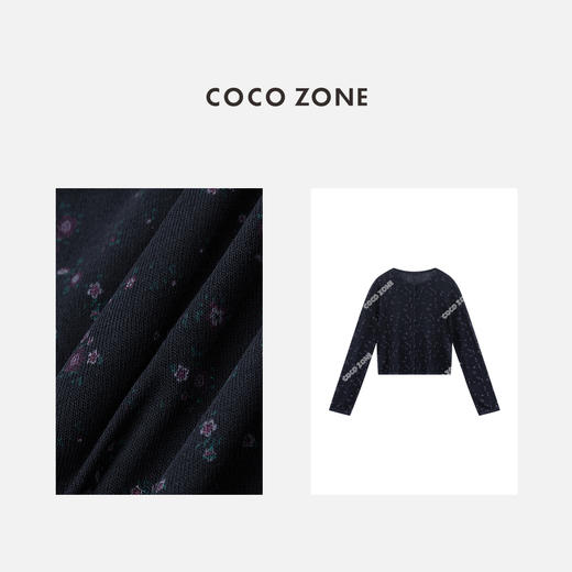 COCO ZONE"碎花开衫"通勤百搭长袖单排扣针织衫气质圆领显瘦上衣CC1B0960 商品图2