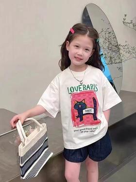 2件39.9元【童T】男童女童同款100%棉-（LOVE卡通猫）印花T恤-喜出