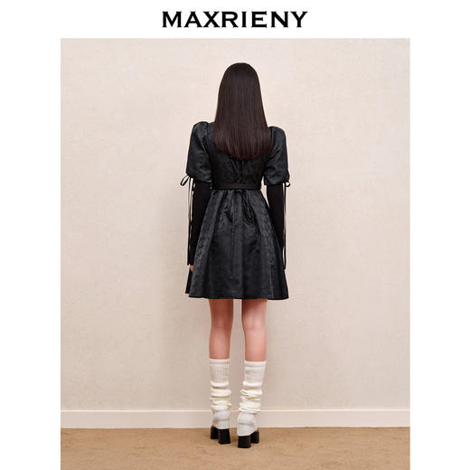 MAXRIENY宫廷复古风绑带设计娃娃裙早秋提花廓形连衣裙(货号:MS88DR556) 商品图3