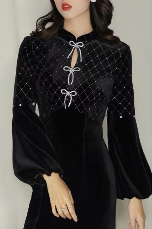 槿爷东方 高端定制丝绒连衣裙 11989 商品图3