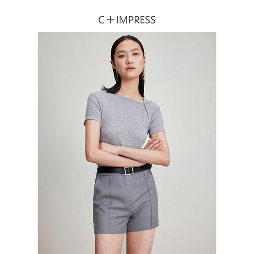 西嘉C+IMPRESS/西嘉新疆长绒棉t恤短袖真丝灵地思羊毛混纺罗纹纽结领T2401071 商品图3