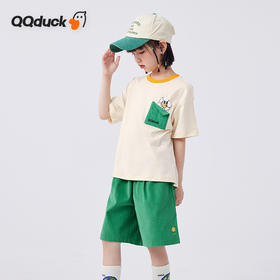 【清仓捡漏】【两件套】【120-165】【可可鸭】女童夏季短袖短裤套装（上衣：95%棉 5%氨纶 裤子：100%棉）