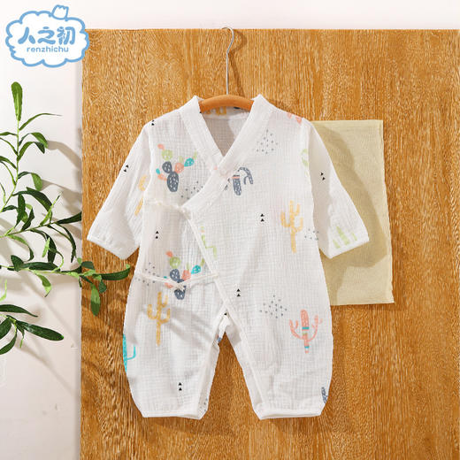 【卡通纱布纯棉连体衣】人之初新生儿纱布哈衣超薄夏季宝宝睡衣家居服和尚服幼儿超萌外出 商品图7