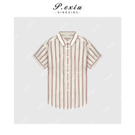 03-5潘依绣丁丁宠粉PanYiXiu/潘依绣天丝麻料简约百搭Polo领短袖衬衫 W-62066