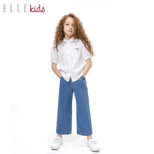 ELLEKIDS 童装 竹纤维弹力法式娃娃领泡泡袖衬衫 商品图3