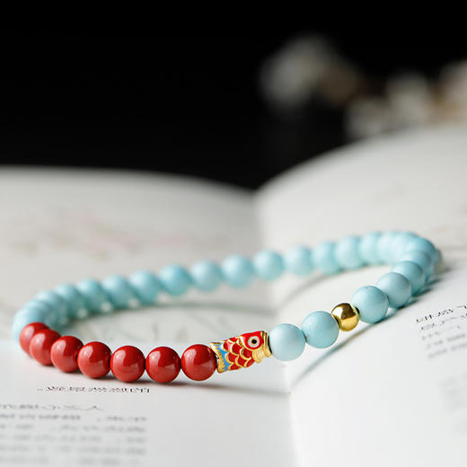 【经典】幸运锦鲤朱砂绿松石手串 精心设计 简约大气 商品图2
