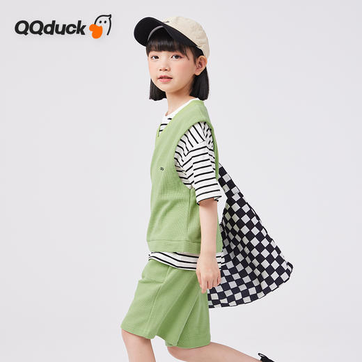 【两件套】【120-165】【可可鸭】女童夏季华夫格短袖短裤运动套装 商品图1
