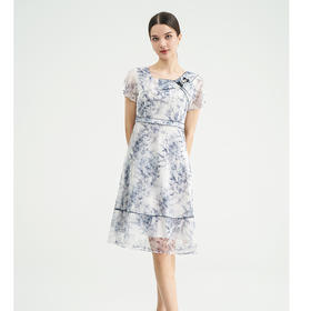 司歌网纱印花短袖显瘦连衣裙EA891347X