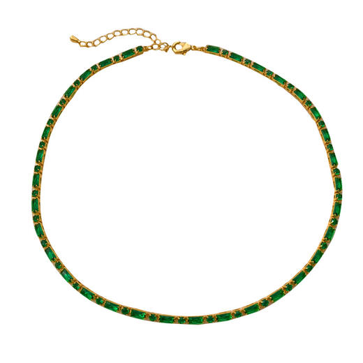 【搭配利器】铜镀真金法式复古绿色锆石手项链PXL 商品图4