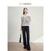 西嘉C+IMPRESS/西嘉百搭廓形polo领撞色条纹羊毛混纺飞飞袖女士针织衫MY2401107 商品缩略图2