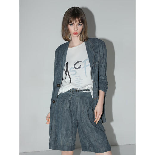 COCOBELLA砂洗炒色亚麻西装春夏松弛感穿搭牛仔色毛边外套SI3023 商品图2