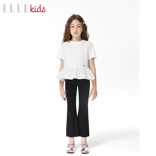 ELLEKIDS 童装 拼接荷叶边乖巧双纱全棉短袖T恤上衣 商品图2