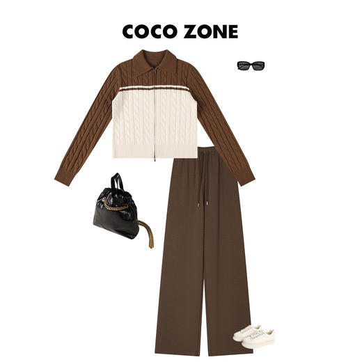 COCO ZONE空气裤通勤风春秋款系绳黑色阔腿休闲裤23C19257 商品图3