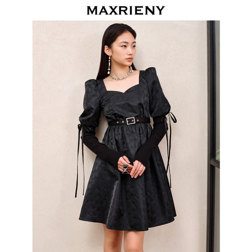 MAXRIENY宫廷复古风绑带设计娃娃裙早秋提花廓形连衣裙(货号:MS88DR556) 商品图2