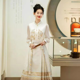 AHM-7275新中式国风汉服女装春夏新款重工提花立领上衣白色马面裙套装
