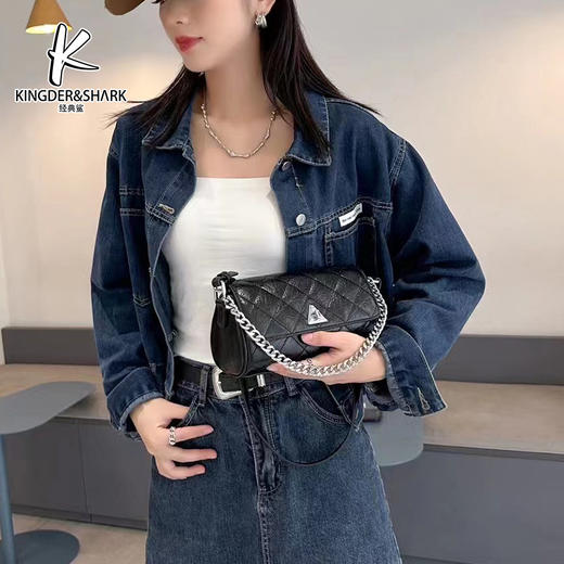 经典鲨2024年夏季新款时尚菱格拉链款个性单肩斜跨枕头包KGB53-D193261 商品图1
