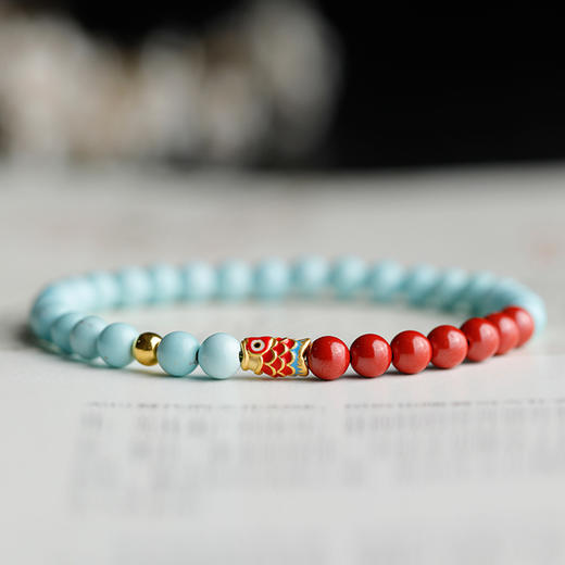 【经典】幸运锦鲤朱砂绿松石手串 精心设计 简约大气 商品图0