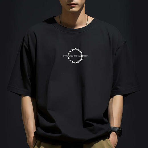 溪水边原创荣耀冠冕纯棉T恤220克宽松款 商品图0