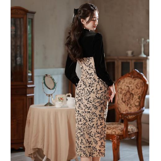 复古气质少女丝绒旗袍年轻款BJS705 商品图4