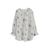 绽放245朵/白底刺绣亚麻衬衫旅游穿搭V领荷叶边下摆贴边长袖衬衣 商品缩略图4