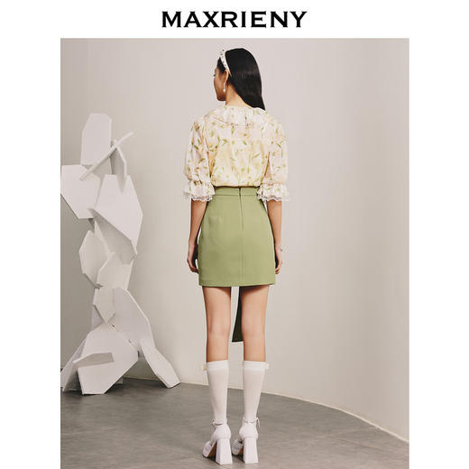 【商场同款】MAXRIENY精致复古感蝴蝶结短裙碧湖绿蝴蝶结飘带半裙(货号:MC88SK070) 商品图3