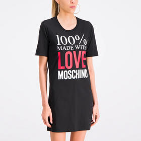LOVE MOSCHINO 莫斯奇诺 女士字母徽标印花棉质圆领短袖T恤裙 黑色 W5A0 208M 3517 C74