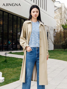 【商场同款】阿菁娜2024春季新款收腰单排扣风衣外套A29C105013