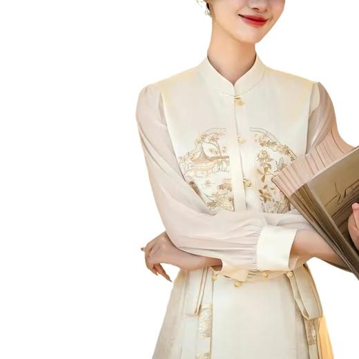 AHM-7275新中式国风汉服女装春夏新款重工提花立领上衣白色马面裙套装 商品图4