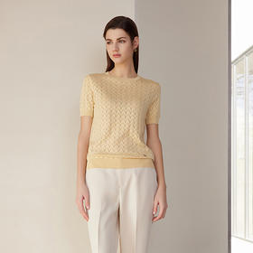 【棉桑蚕丝针织短袖套衫】24年夏季新款黄色时尚百搭针织上衣