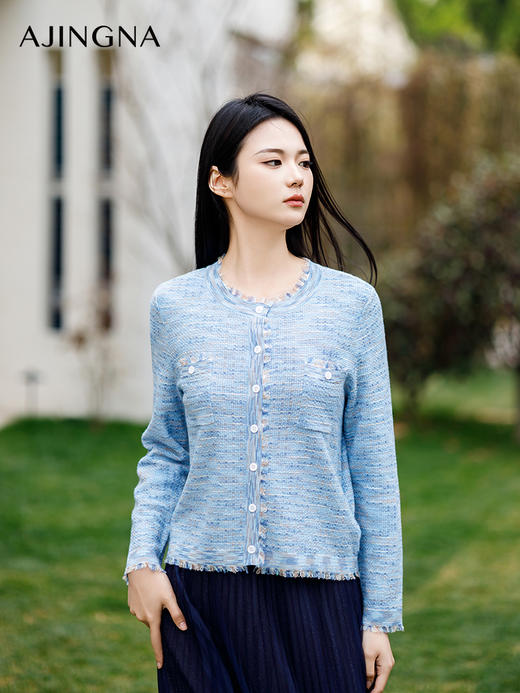 【商场同款】阿菁娜2024春季新款流苏圆领针织开衫A29C318010 商品图1