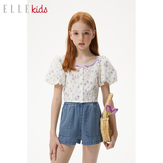 ELLEKIDS 童装 郁金香全棉宫廷风泡泡袖小衫 商品图1