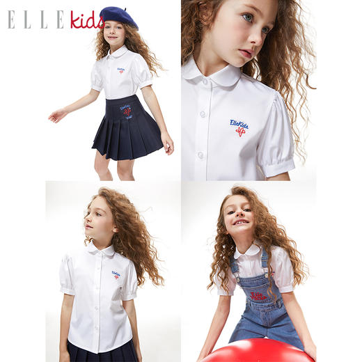 ELLEKIDS 童装 竹纤维弹力法式娃娃领泡泡袖衬衫 商品图1