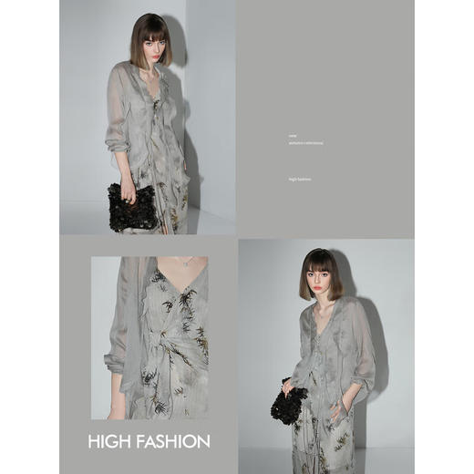 COCOBELLA新中式金葱雪纺竹子印花绑带连衣裙国风吊带裙FR7027 商品图2