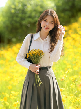  基础款 &nbsp;简洁米白色宽松长袖衬衫