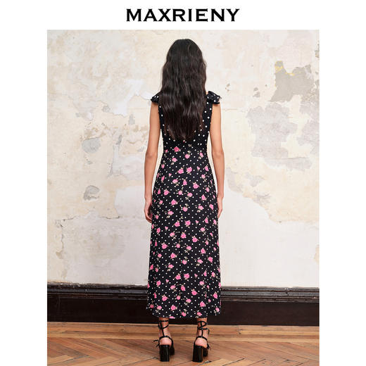 MAXRIENY黑底粉花飞飞袖吊带连衣裙(货号:MC88DR548) 商品图3