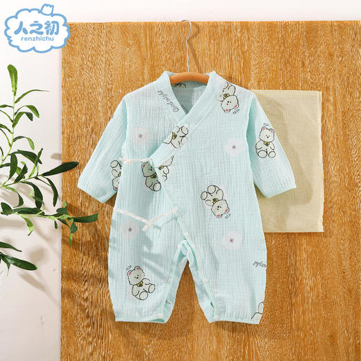 【卡通纱布纯棉连体衣】人之初新生儿纱布哈衣超薄夏季宝宝睡衣家居服和尚服幼儿超萌外出 商品图12