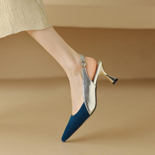 【预售5天】性感高跟鞋尖头细跟女鞋，拼色搭扣包头后空凉鞋NDXC&6387-1 商品图1