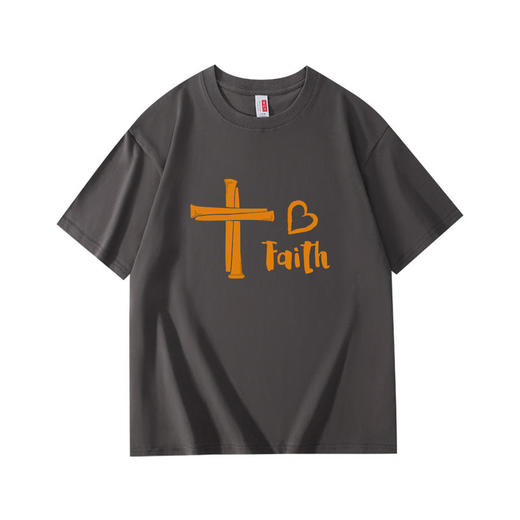 溪水边原创设计爱心信心纯棉T恤220克宽松款 商品图12