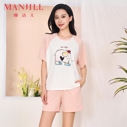 【商场同款】熳洁儿 96%棉透气圆领短袖短裤套装夏季卡通印花清新24203223 商品图5