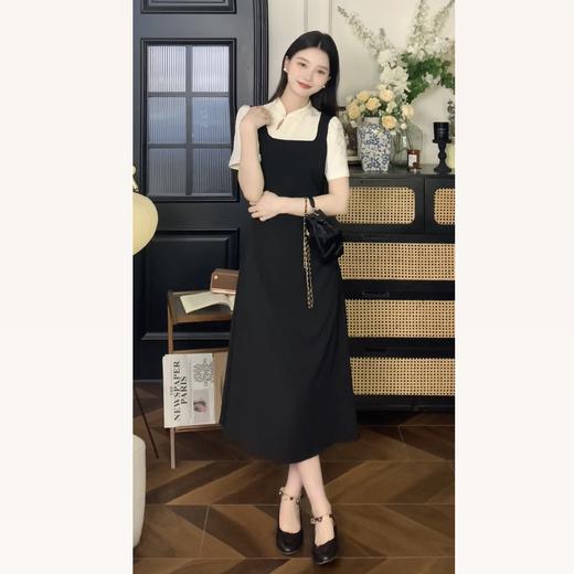 鹿向南「悬月明」新中式连衣裙2024新款女夏季法式气质假两件裙子 商品图1