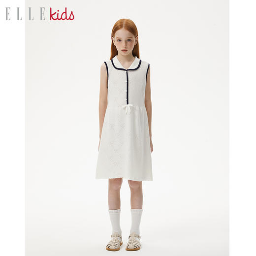 ELLEKIDS 童装 天丝晴棉蝴蝶结钩针针织背心裙 商品图1