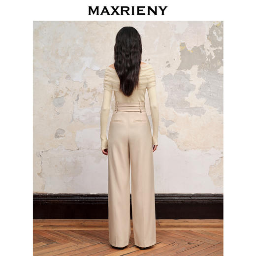 MAXRIENY极简通勤风双腰头设计高腰阔腿长裤秋休闲裤(货号:MC88PA559) 商品图3