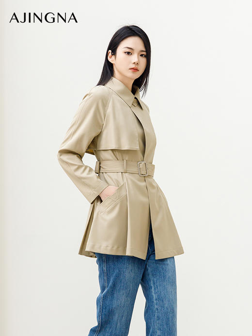【商场同款】阿菁娜2024春季新款收腰翻领扣风衣外套A29C105001 商品图1