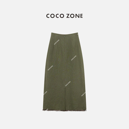 COCO ZONE100亚麻“绿麻裙”高级感复古包臀半身裙气质百搭中长裙CC1B0653 商品图6