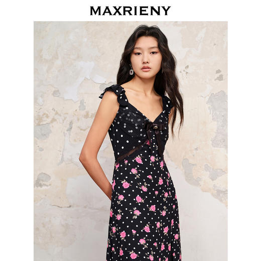 MAXRIENY黑底粉花飞飞袖吊带连衣裙(货号:MC88DR548) 商品图1